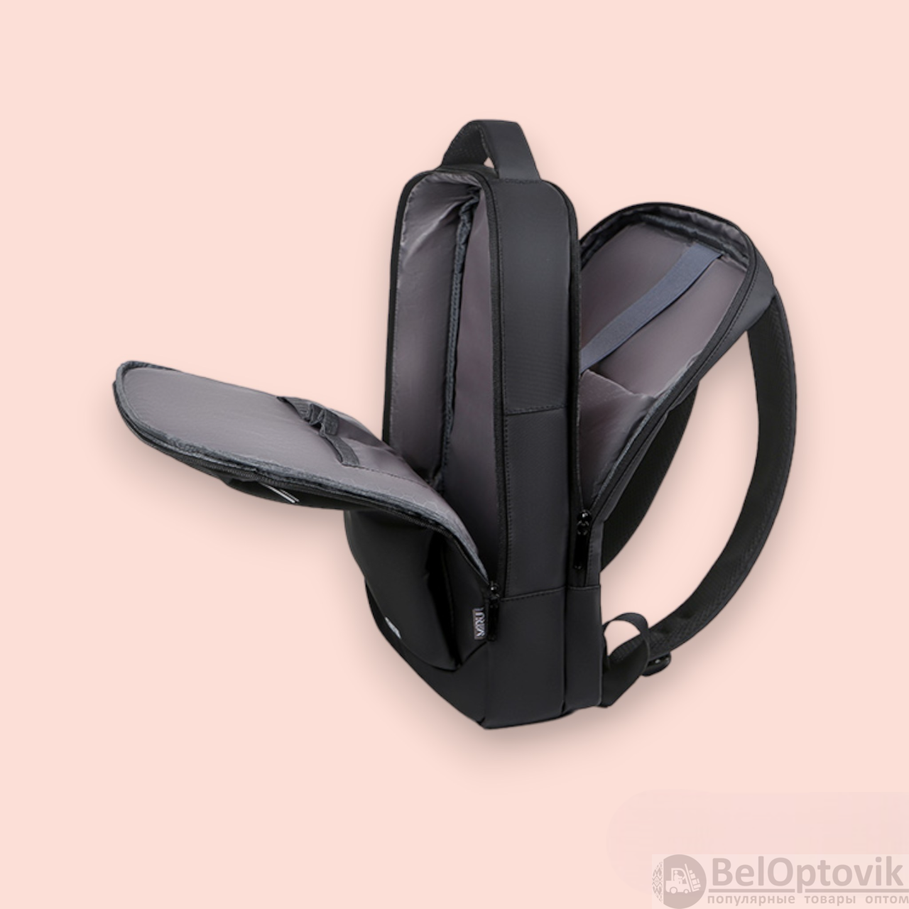 Городской рюкзак для ноутбука до 15,6" с креплением для чемодана и отделением для наплечных ремней, черный